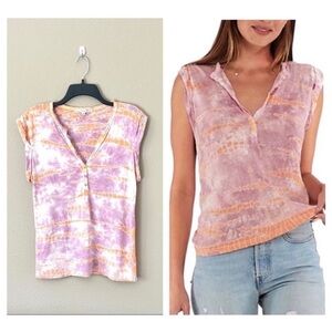 Young Fabulous & Broke Linen Blend Tie Dye Top XS pink orange purple